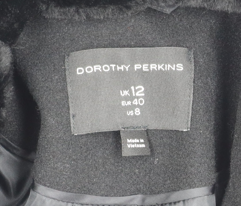 Dorothy Perkins Women's Black Coat Size 12 Faux Fur Accent