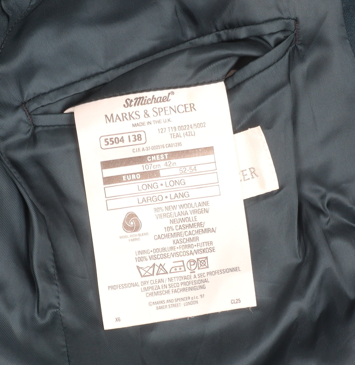 Marks & Spencer Mens Teal Wool Cashmere Blazer 42L