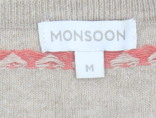Monsoon Women Beige Striped Pullover Jumper M