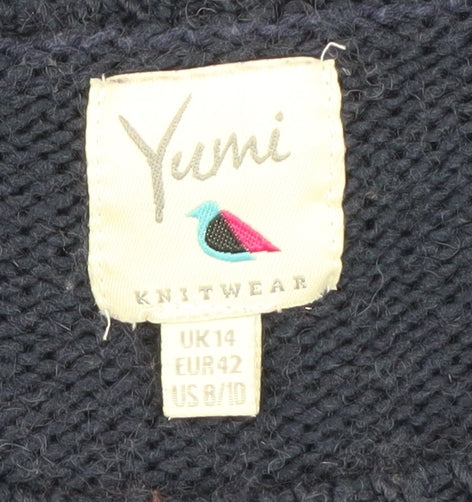 Yumi Women's Blue Polka Dot Knit Pullover Jumper Size 14