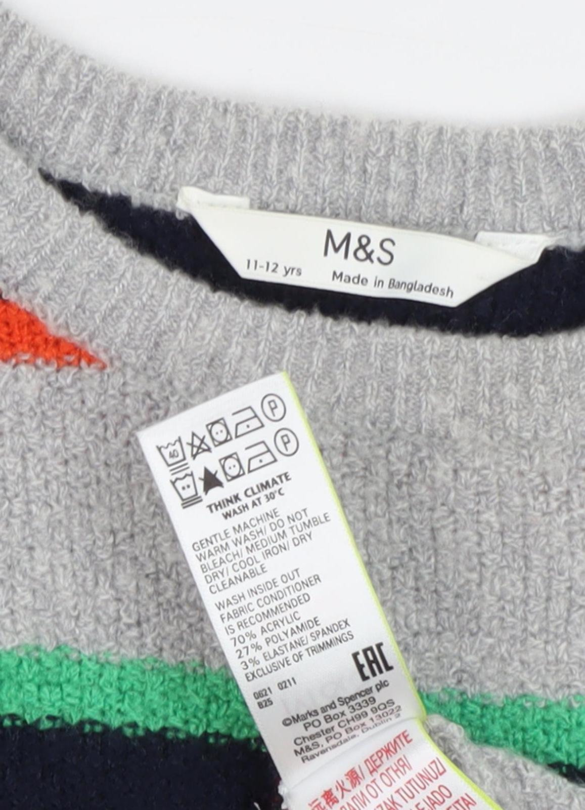 Marks & Spencer Girls Multicolour Stripe Jumper, Size 11-12