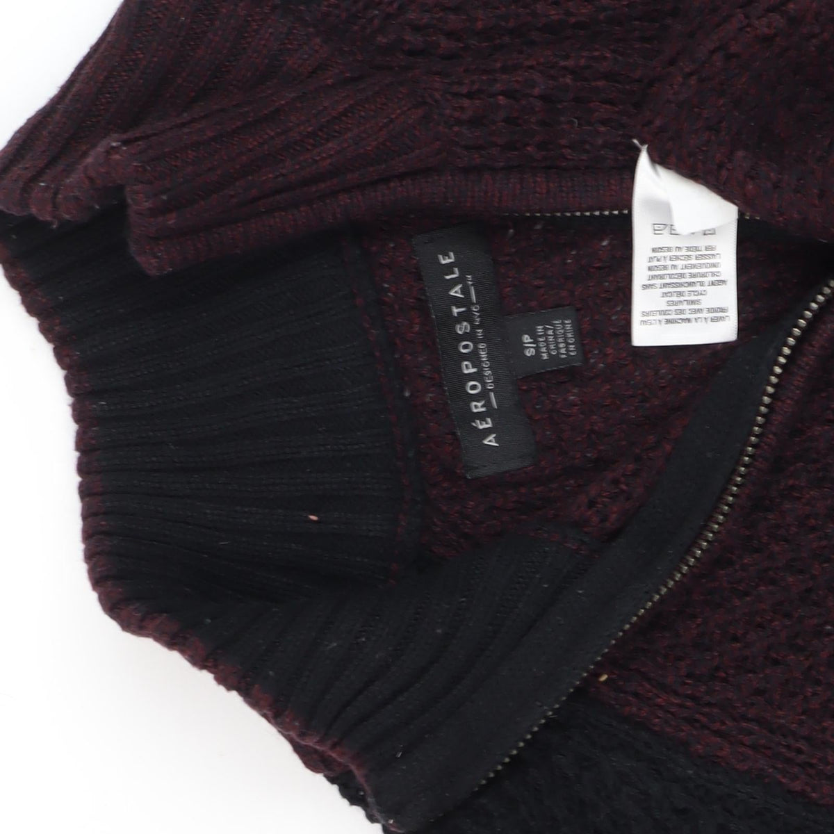 Aéropostale Men's Full Zip Jumper Black Burgundy S