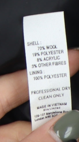 BHS Women's Black Wool Overcoat - Size 12
