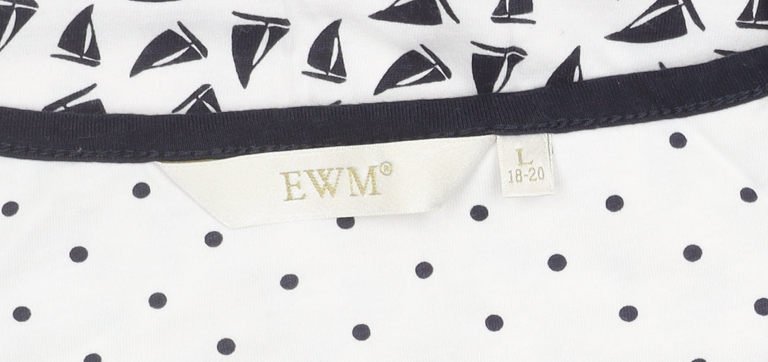 EWM Nautical White T-Shirt, L, Unisex, Button Accent