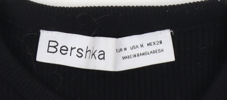 Bershka Women's Black Medium Knit T-Shirt