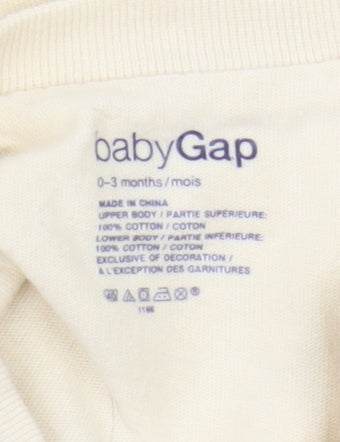 Baby Gap Unisex Ivory Long Sleeve Animal Romper 0-3 Months