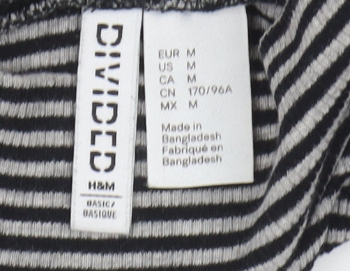H&M Women's Black Striped Mock Neck 3/4 Sleeve T-Shirt