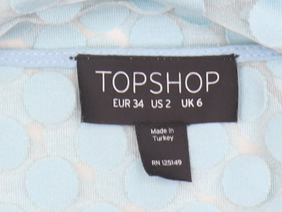Topshop Women's Blue Polka Dot Mesh T-Shirt Size 6