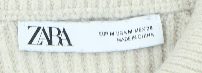 Zara Women's Beige Striped Pullover Jumper M