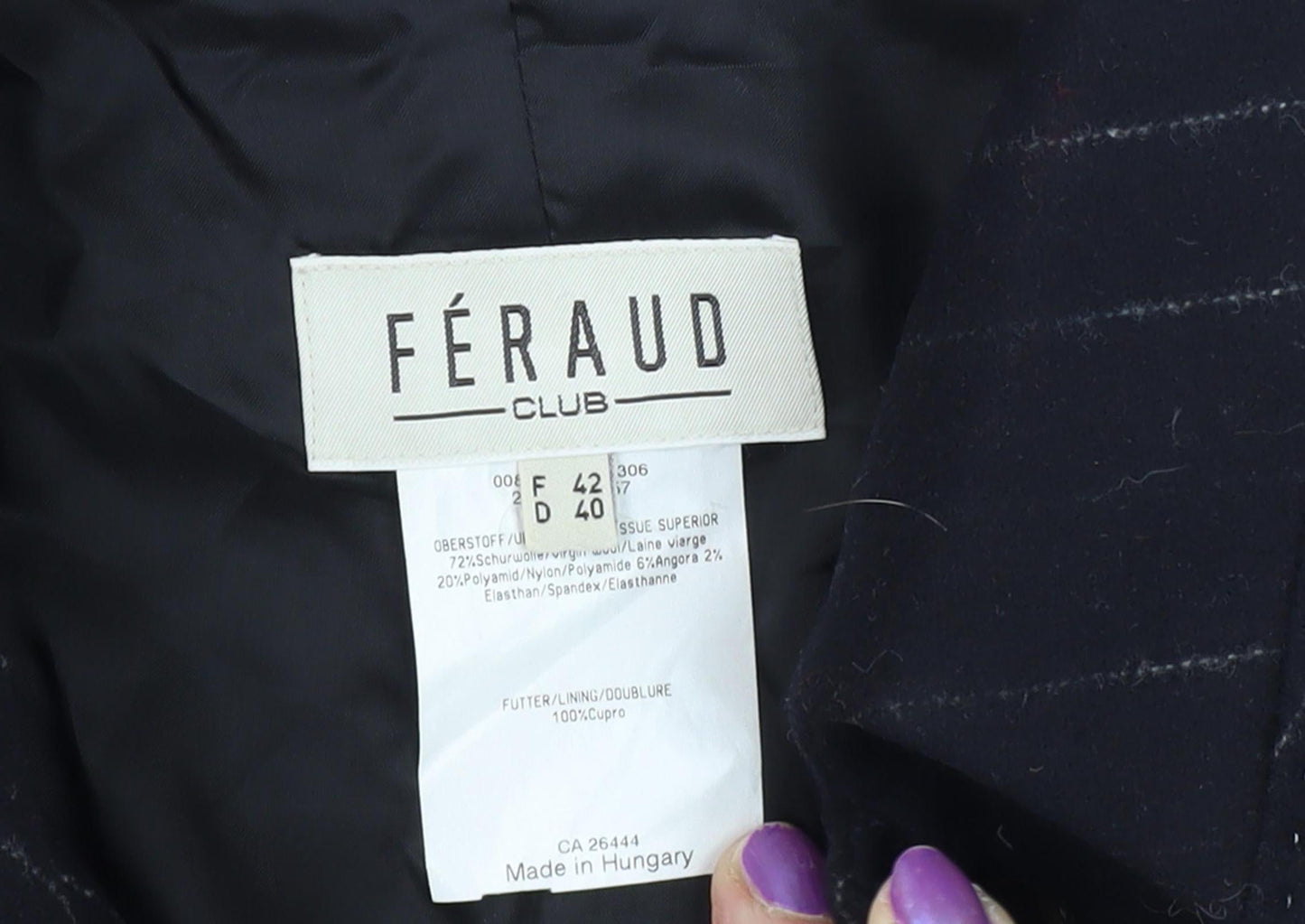 Feraud Women’s Black Striped Mid-Length Jacket, Size 14