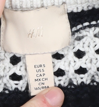 H&M Women's Striped Open-Knit Mock Neck Jumper - Black/White - M