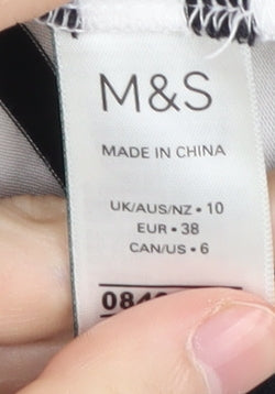 Marks & Spencer Women's Black Striped T-Shirt Size 10