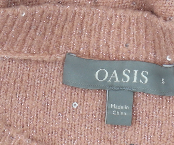 Oasis Women's Pink Pullover Jumper, Size S, Sequin Detail