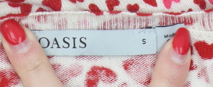 Oasis Women's Red Heart Pattern Pullover Jumper S