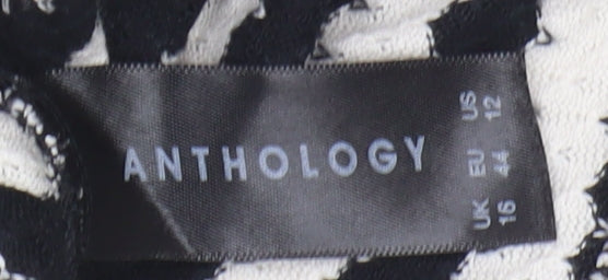 Anthology Women Black Striped Blouse Size 16 Casual Chic