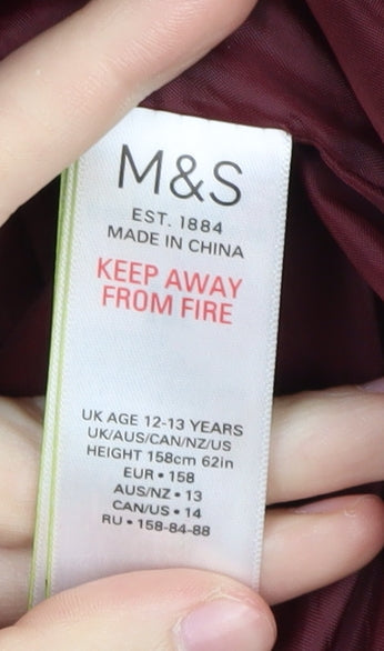 Marks & Spencer Girls Red Puffer Jacket 12-13 Years