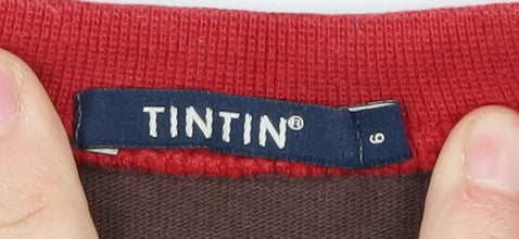 Brand and care label for Tintin boys’ brown graphic print pullover sweatshirt 11-12 years