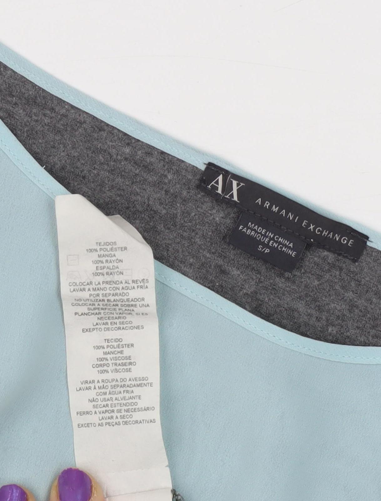 Armani Exchange Women's Grey Blue Colourblock T-Shirt S
