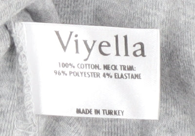 Viyella Women's Grey Embroidered V-Neck T-Shirt M