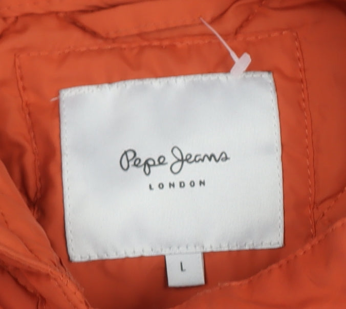 Pepe Jeans Men's Orange Quilted Hooded Jacket L