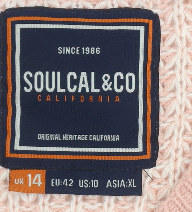 SoulCal Women's Pink V-Neck Waffle-Knit Jumper Size 14
