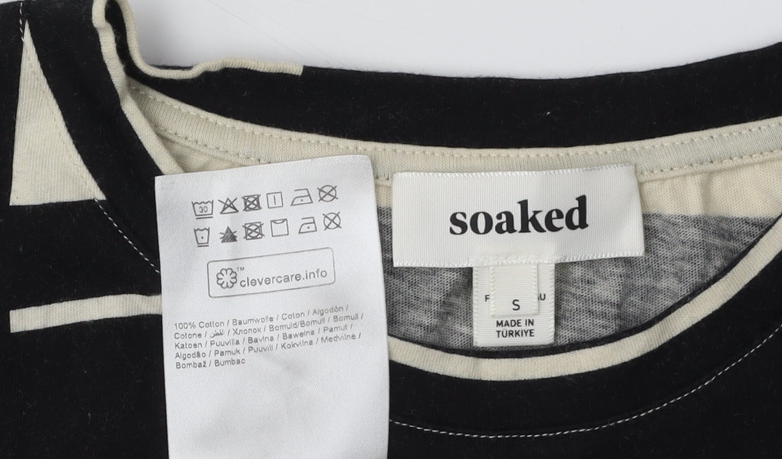 Soaked Women's Black Beige Geometric T-Shirt S