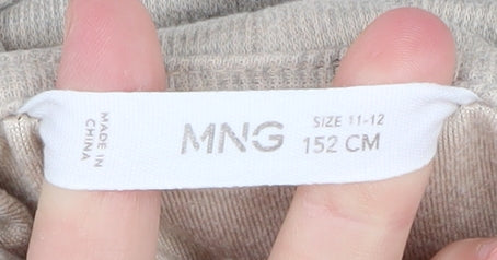 Mango Girls Beige Shift Dress, High Neck, Long Sleeve, 11-12Y