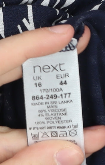 Next Women's Blue V-Neck Geometric Blouse Size 16