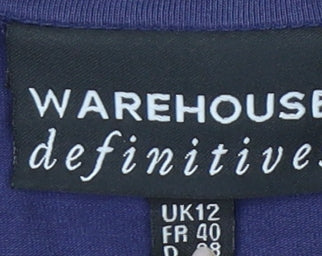 Warehouse Women's Blue V-Neck 3/4 Sleeve Top Size 12