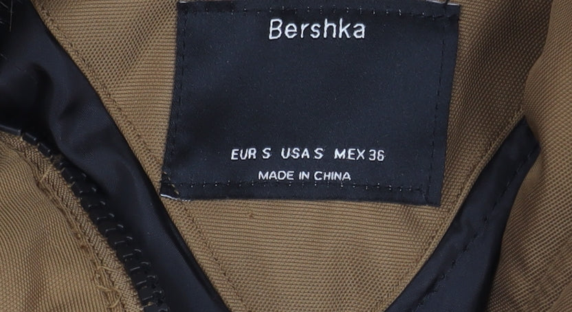 Bershka Men's Brown Parka Jacket S Hooded Winter