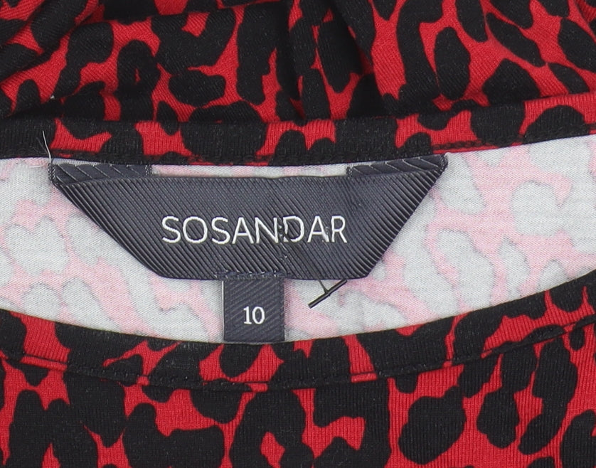 Sonsandar Red Animal Print Women's Dress, Long Sleeve, Size 10