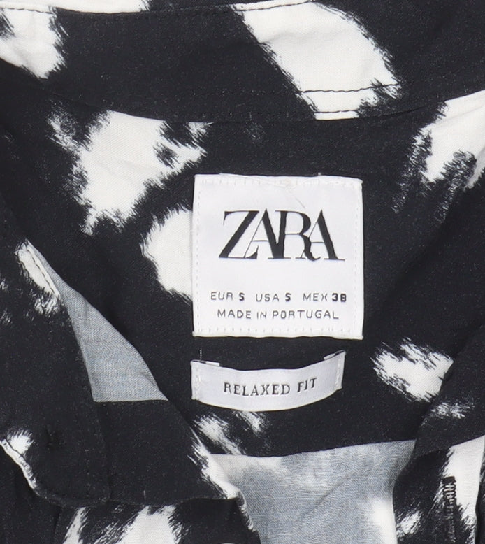 Zara Women's Black Animal Print Button-Up Shirt Size 10
