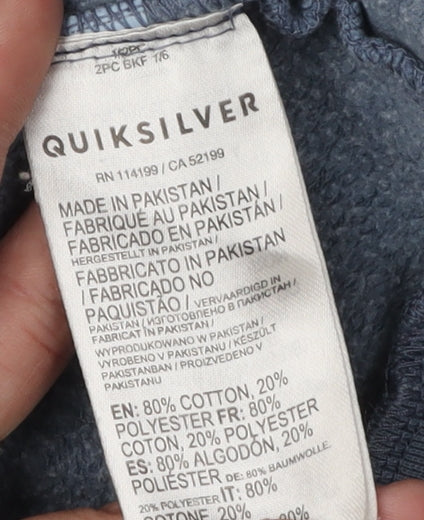 Brand and care label for Quiksilver boys’ blue crew neck sweatshirt s