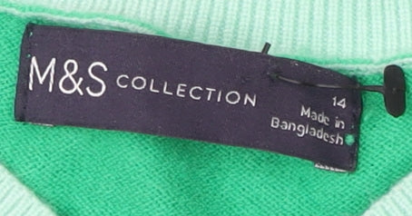 Marks & Spencer Women's Green Pullover V-Neck Jumper Size 14