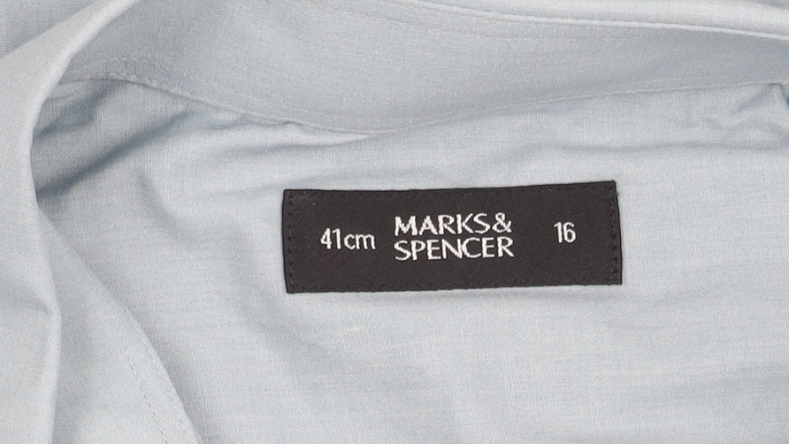 Marks & Spencer Men's Blue Shirt, Size 16, Long Sleeve
