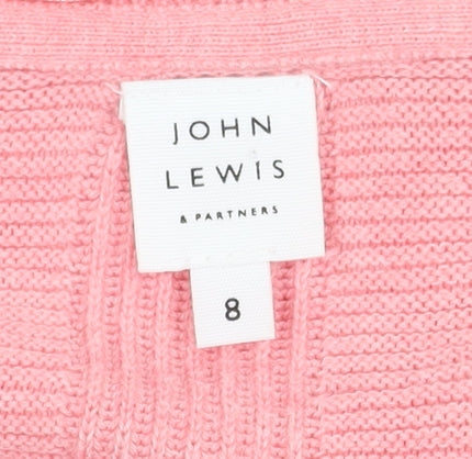 John Lewis Pink Cotton V-Neck Cardigan, Size 8, Women's
