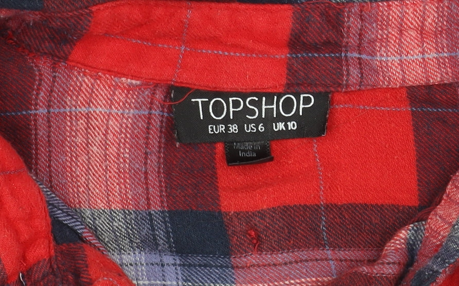 Topshop Women's Red Plaid Button-Up Shirt, Size 10