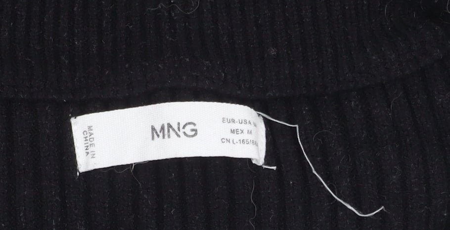 MNG Women's Black Striped Collared Pullover Jumper Size 12
