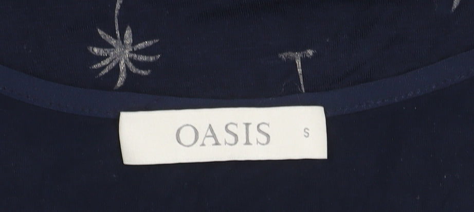 Oasis Women's Blue Tank Top Small Palm Print