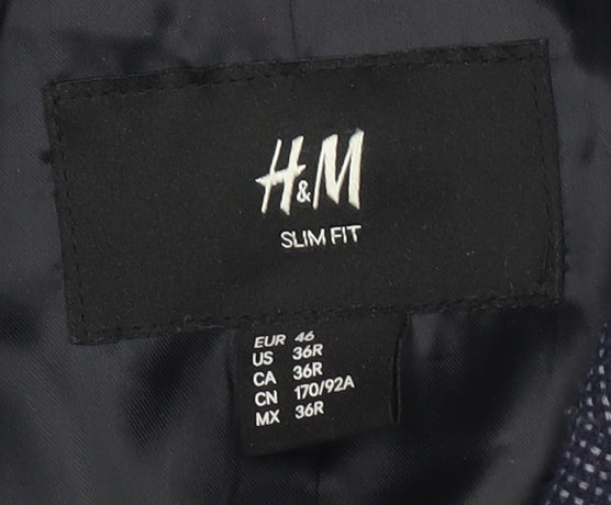 H&M Men's Blue Check Blazer Slim Fit, 36R Formal