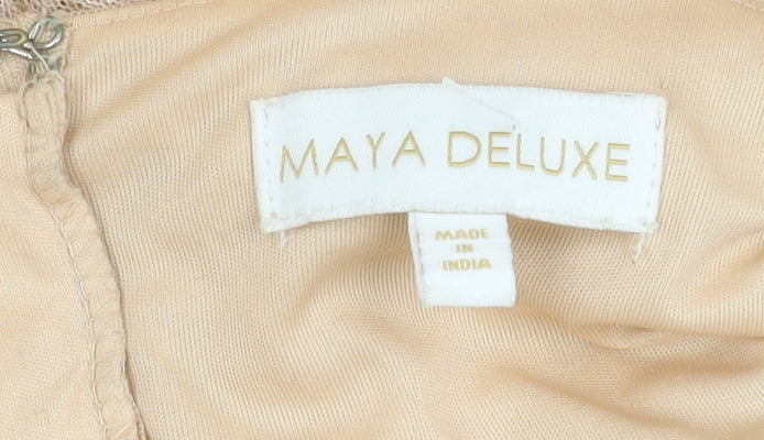 Maya Deluxe Women's Beige Long A-Line Sequin Dress