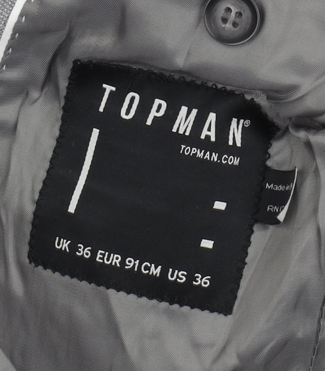 Topman Men's Grey Blazer, Size 36, Single-Breasted
