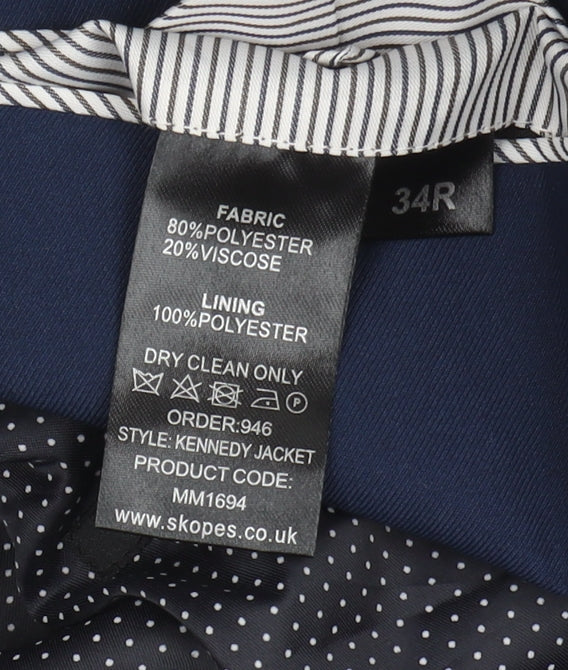 Skopes Men's Blue Suit Jacket, Size 34R Formal Notch Lapel