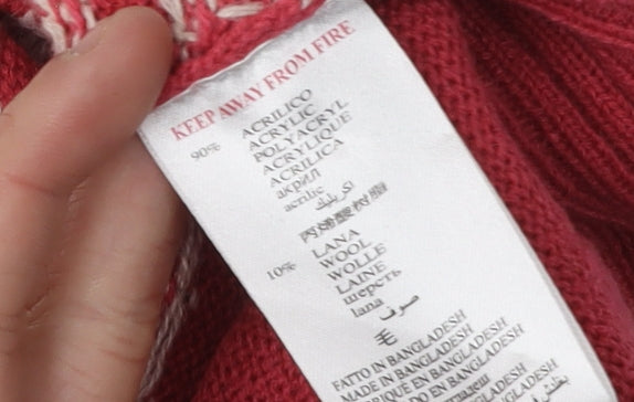 Topshop Women's Red V-Neck Pullover Jumper, Size L
