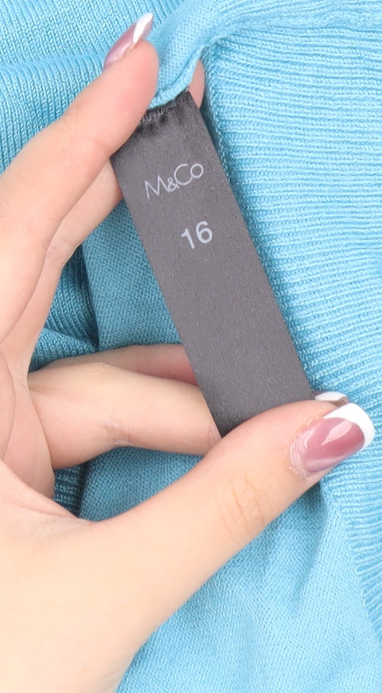 M&Co Women's Blue Pullover Jumper Size 16, Scoop Neck