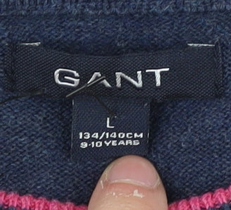 Brand and care label for GANT girls’ blue cotton shift dress, 9-10 years