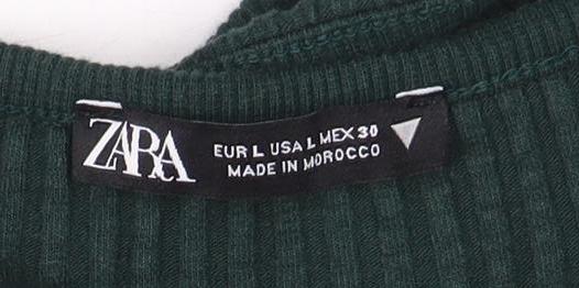 Zara Women's Green Cropped V-Neck Knit Top