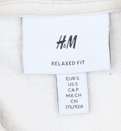 H&M Unisex Ivory Hoodie S Relaxed Fit Graphic Design