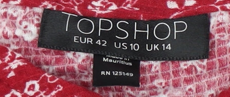 Topshop Red Floral Women's Cropped Blouse UK 14
