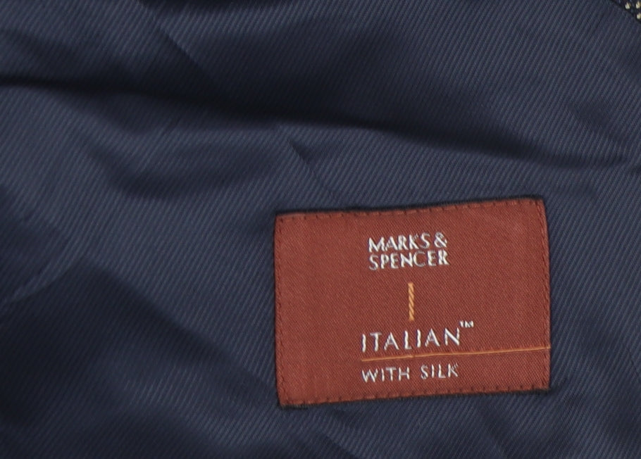 Marks & Spencer Men's Navy Check Wool Silk Blazer 40 Short